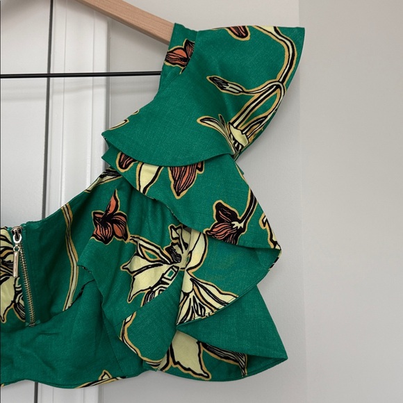 Alexis Hoshi Flutter Sleeve Crop Top in Jade Green Orchid Size M - Picture 11 of 11